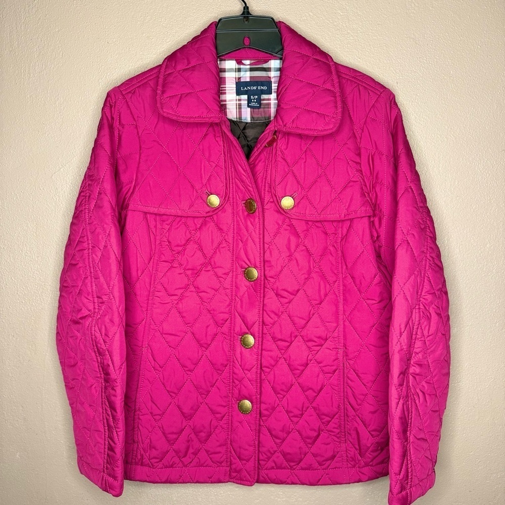 Lands’ End Magenta Pink Quilted Button Up Barn Chore Jacket Women's Size S/P